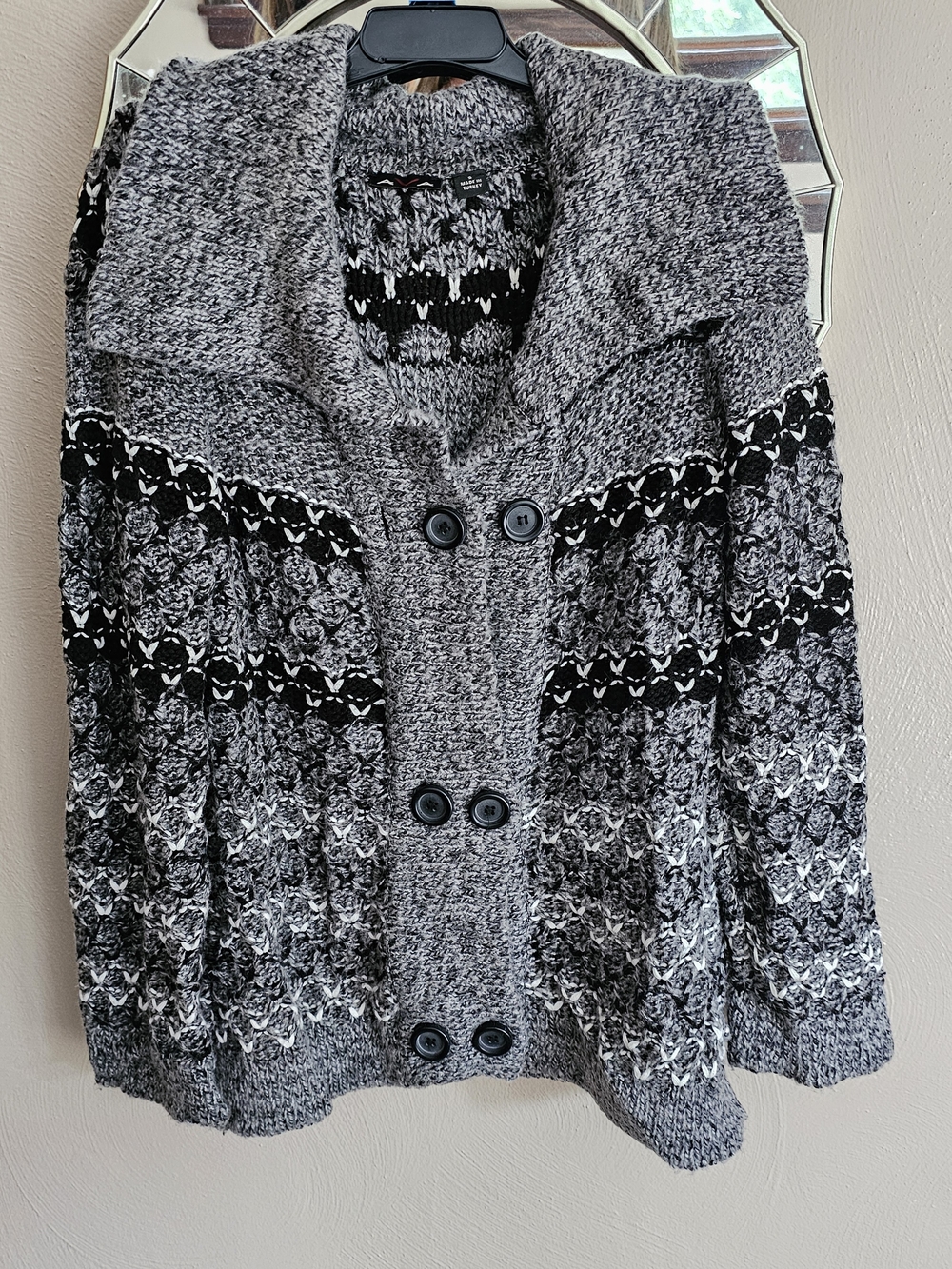 Textured Shawl Collar Cardigan Sweater — Black & Gray